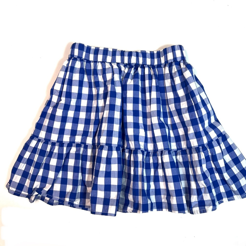 J. Crew Crewcuts Gingham Ruffle Skirt Blue White Size 6-7 - Picture 2 of 7